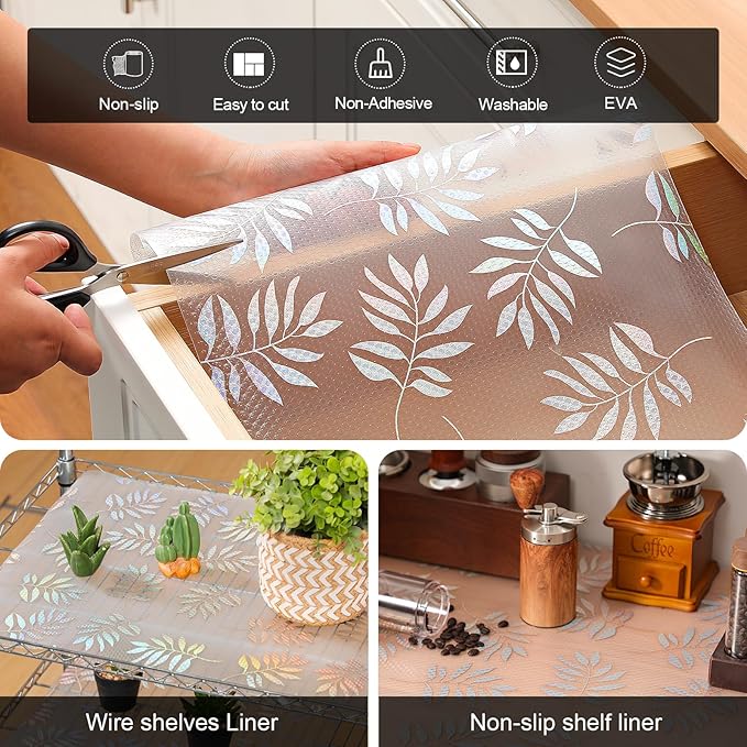 Cooyes Shelf Liner – Premium Non-Adhesive Cabinet & Drawer Liner for Kitchen – Waterproof Shelf Paper with Modern Pattern – Durable EVA Cabinet Mat – Easy to Cut （24" W x 120" L）