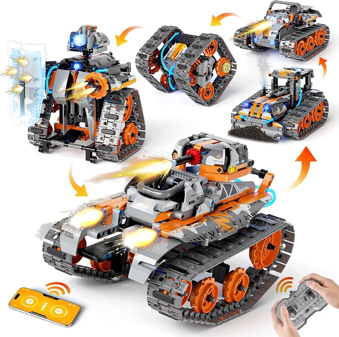 5-in-1 STEM Building Set Toys for Kids Remote & App Controlled Construction Robot/Car/Tank/Bulldozer/Tracked Racer Coding Kit for Boys Girls Age 6 7 8-12+ Year Old (552 Pcs)