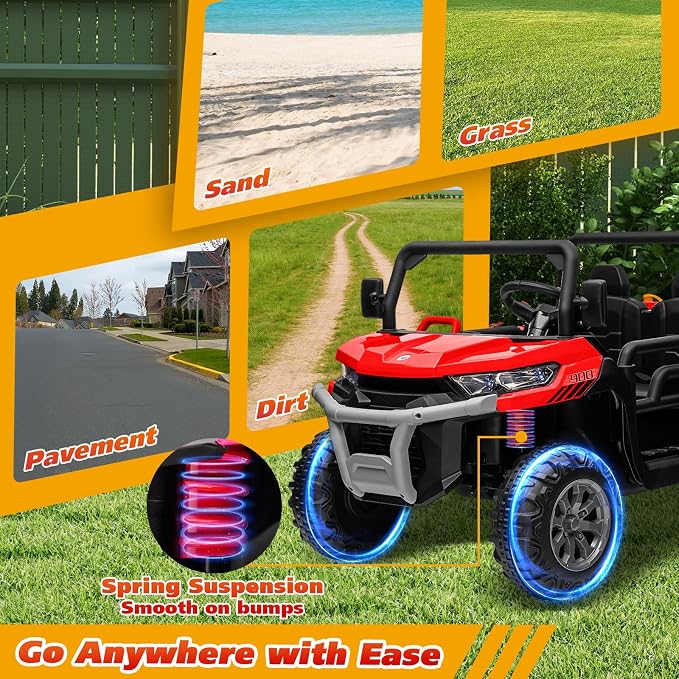 Joyracer 4WD 24 Volt Ride on Toys, 800W Ride on Truck for Kids, 2 Seater Power Car Wheels w/Dump Bed & Shovel, Ride on UTV w/Remote Control, Bluetooth, LED Lights, Red