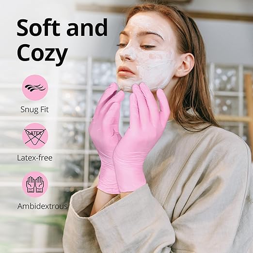 Pink Nitrile Gloves, 3-mil, Industrial Gloves Disposable Latex Free, for Cleaning & Esthetician, Rubber Powder-Free, 100-ct Box (X-Small)