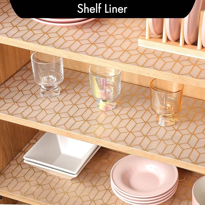 Cooyes Shelf and Drawer Liners for Kitchen Cabinets, Non Adhesive Cabinet Liner, EVA Waterproof Durable Non-Slip Drawer Mats for Shelves, Fridge, Storage, Kitchen Cupboards – Modern Pattern