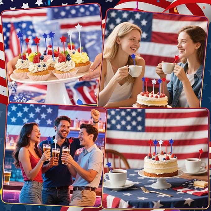 Jansun 100 Pcs 4th of July Patriotic Cocktail Stirrers, Red White and Blue Drink Stirrers Reusable Coffee Stirrers Plastic Swizzle Sticks Stir Sticks for Fourth of July Independence Day Party Supplies