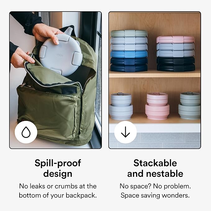 STOJO Collapsible Bowl - Translucent Cashmere, 36oz - Reusable Silicone Bowl for Hot and Cold Food - Perfect for Travel, Meal Prep, To-Go Lunch, Camping & Hiking - Microwave & Dishwasher Safe