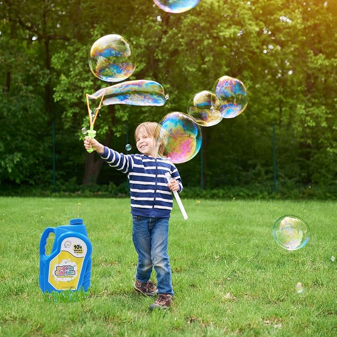 The Dreidel Company Ready Bubble Solution Refill for Bubbles Toys, Up to 2.5 Gallon, Non-Toxic Large 32oz Ready Liquid for Bubble Machine, Guns, Wands, Lawn Mower Toy (12-Pack)