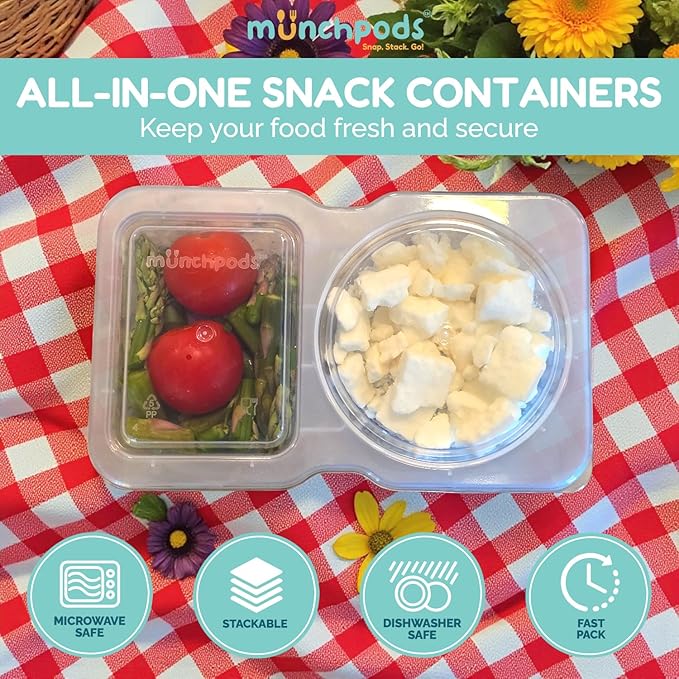 Reusable Snack Containers with Lids 20Pcs, Portion control containers, Snack Pack Containers,2 Double Compartment Snack Containers for Kids On the Go Meals, Camping Condiment Snack Tray Prep