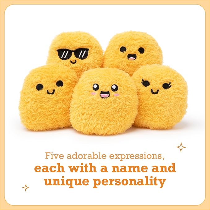 Emotional Support Chicken Nuggets by Relatable, Cuddly Stuffed Animals and Toys, Squishy Toys and Plushies, Great Gift Ideas for Loved Ones of All Ages, Includes 5 Plushies with Carrying Basket