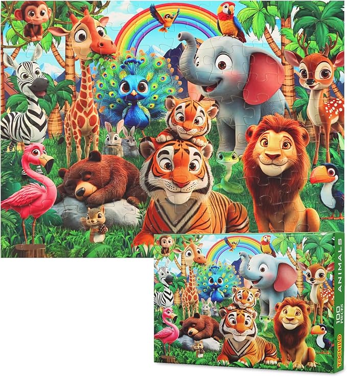 100 Pieces Puzzles for Kids Ages 4-8 Year Old Toddler Animals Jigsaw Puzzle for Ages 4-6 Educational Toys for Children Boys Girls Ages 4-6 6-8