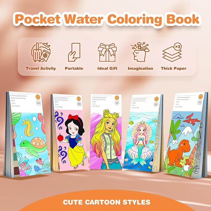 ZHOC Paint with Water Coloring Books for Kids, Pocket Mess Free Watercolor Painting Sets for Kids Ages 3 4 5 6 7 8+, Water Color Paint Set Arts and Crafts Gift for Boys Girls, Fashion Girl