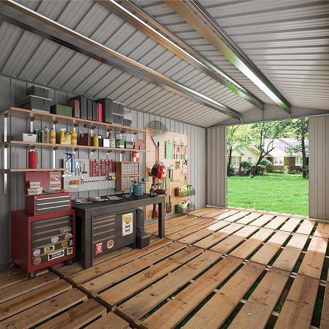 12x18 FT Outdoor Storage Shed, Garden Shed with Updated Frame Structure and Lockable Doors, Metal Tool Sheds for Backyard Garden Patio Lawn,Black