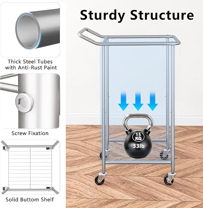 110L Large Laundry Hampers, Oxford Fabric Laundry Hampers Clothes Hampers, Metal Frame and Removable Bag Design with Wheels, Suitable for Bedroom, Bathroom, Dorm Room, Laundry Room (Silver Beige)