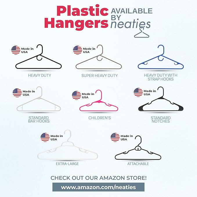 Neaties Heavy Duty Clothes Hangers 50 Pack (54 Count) – Made in The USA – 8lb Capacity Plastic Hangers for Adult Clothing – Durable for Pants, Coats, Jackets, or Jeans – Pink