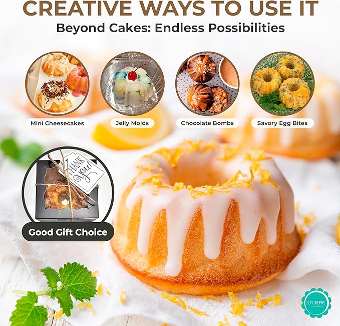 O’Creme Bakeable Plastic Mini Cake Pan with Container - Baking Pan With Non-Stick Silicone - Reusable Mold For Baking and Much More - and Clear Snap-Closure Container - 25 Cake Pans + 25 Containers