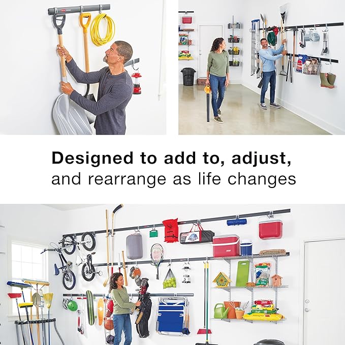 Rubbermaid FastTrack Alloy Steel Garage Storage System Rail 84" Extra Durable Garage Organization for Yard Tools/Sports Equipment/Ladders