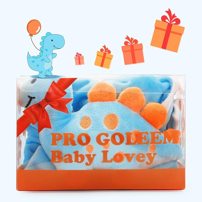Pro Goleem Dinosaur Security Blanket Soft Loveys for Babies for Boys and Girls Newborn Lovie Infant Blankie Snuggle Toy Stuffed Animal Baby Gifts Blue 14 Inch