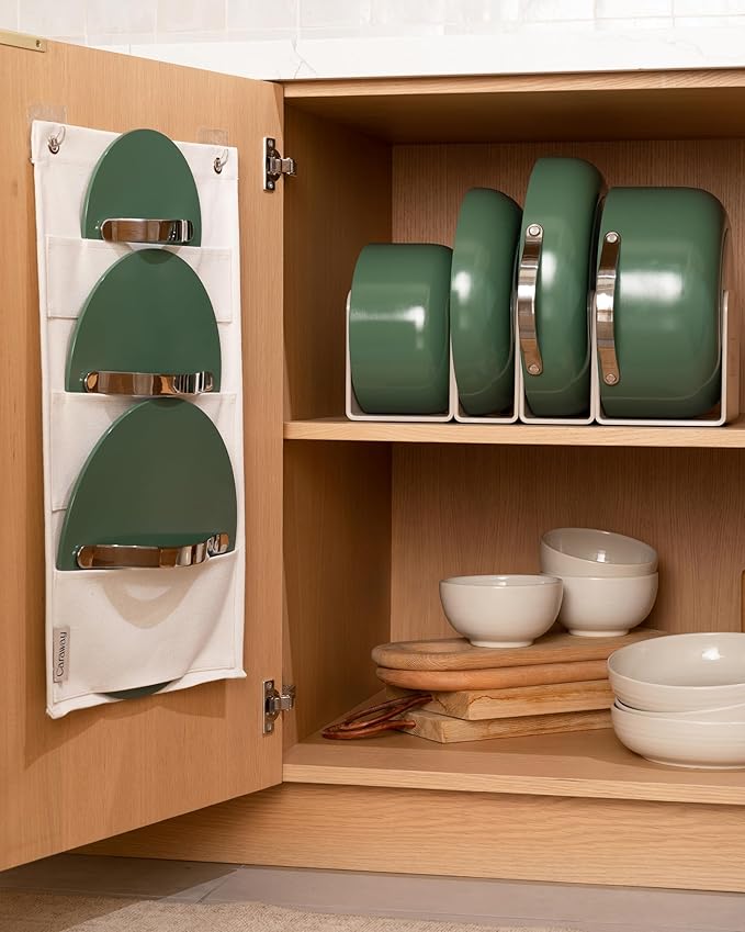 Caraway Non-stick Ceramic Cookware Set (12 Piece) Pots, Pans, Lids and Kitchen Storage - PFAS & PFOA Free - Oven Safe Pan Set & Compatible with All Stovetops - Marigold
