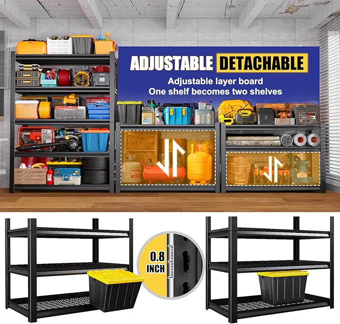 Garage Shelving-3500 lbs 5 Tier Storage Shelves,Adjustable Heavy Duty Metal Shelving Unit and Storage Large Wire Rack,Utility Steel Shelf for Warehouse Industrial Pantry Basement -72"x59"x20",Black