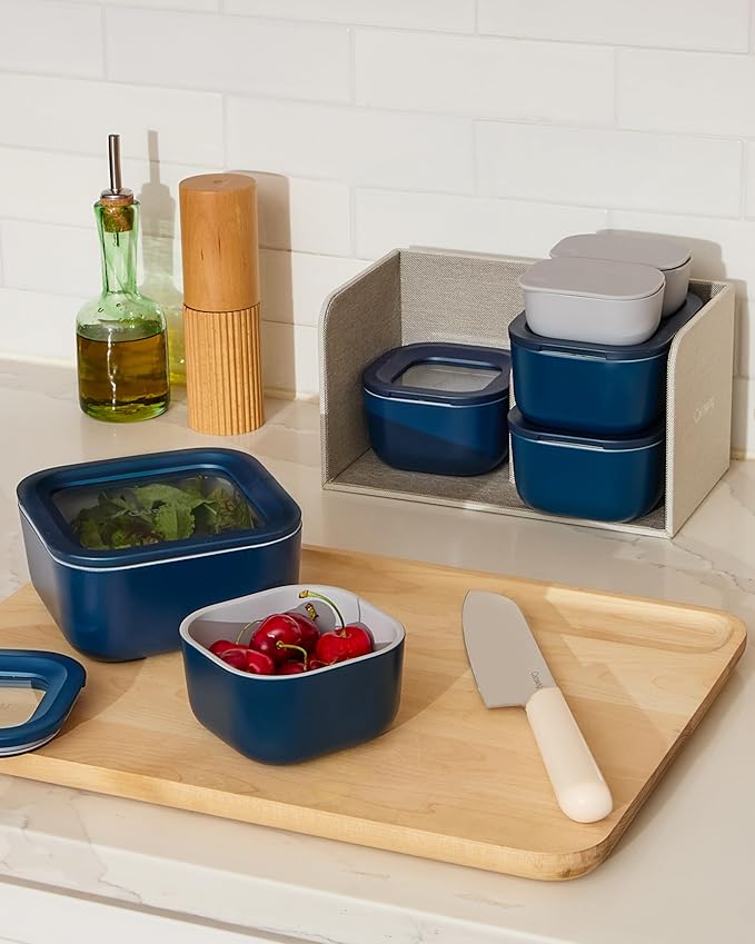 Caraway 22pc Glass Food Storage Set - Storage Containers for Food - Non-Toxic Ceramic-Coated Glass - Air Release Technology - Compact & Stackable Design - Mist