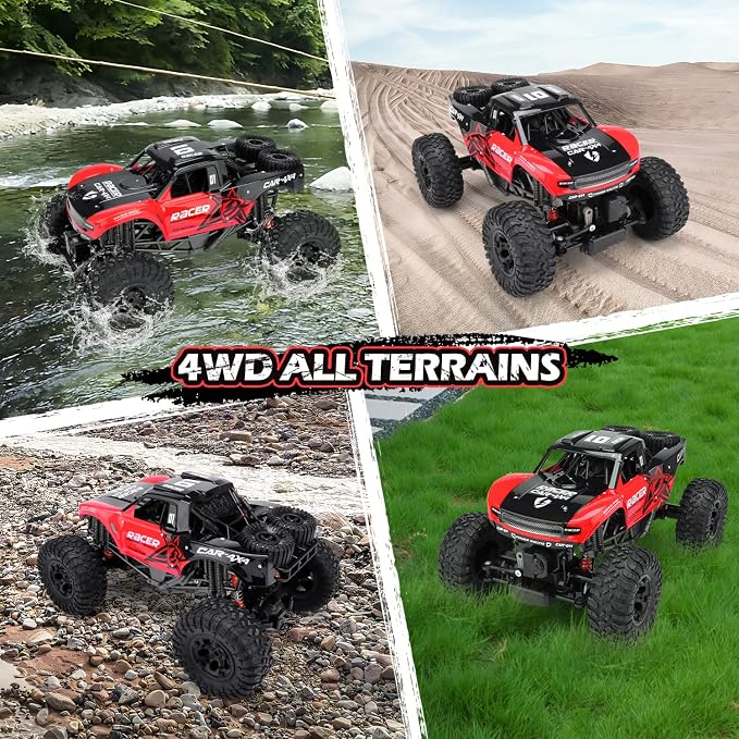 RC Trucks 4x4 Offroad Waterproof - 1:12 Scale Large Amphibious Remote Control Car, Dual Motors Crawler Vehicle, Monster Truck Toys with 2 Rechargeable Batteries, Best Gift for Kids Adults