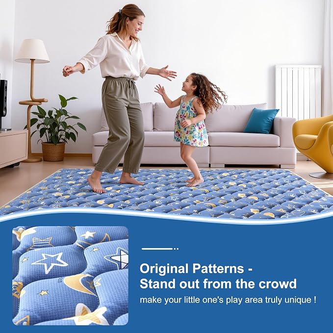 Odorless Premium Foam Baby Play Mat 79" x 59", Soft Microfiber Fabric Crawling Mat for Floor- Comfortable and Hypoallergenic, Non-Slip Cushioned Floor Playpen mat for Infants,Babies,Toddlers