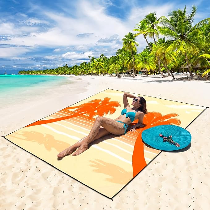 WIWIGO Beach Blanket Waterproof Sandproof Beach Mat 79" X 83"/10'x9'for 2-8 Adults Quick Drying Outdoor Picnic Mat Beach Accessories for Travel, Camping, Hiking