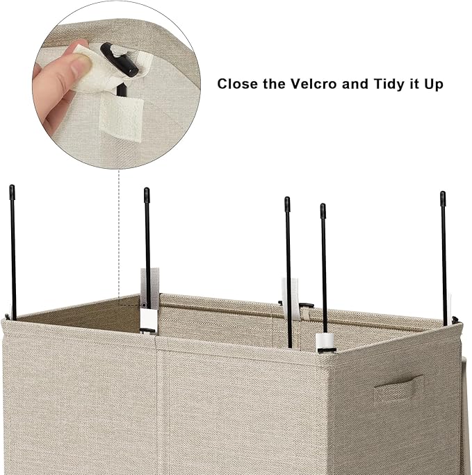WOWLIVE 154L Double Laundry Hamper with Lid and Removable Laundry Bags, Large Dirty Clothes Hamper 2 section Collapsible Laundry Basket Dorm Room Storage for Bedroom, Bathroom, College,Wheat