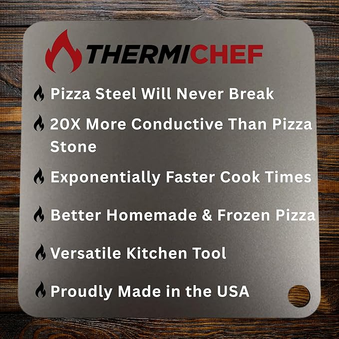 ThermiChef 16x16 Pizza Steel, 1/4" Thick, 17.6 lbs - Cooking Steel for Oven & Grill - Made in USA