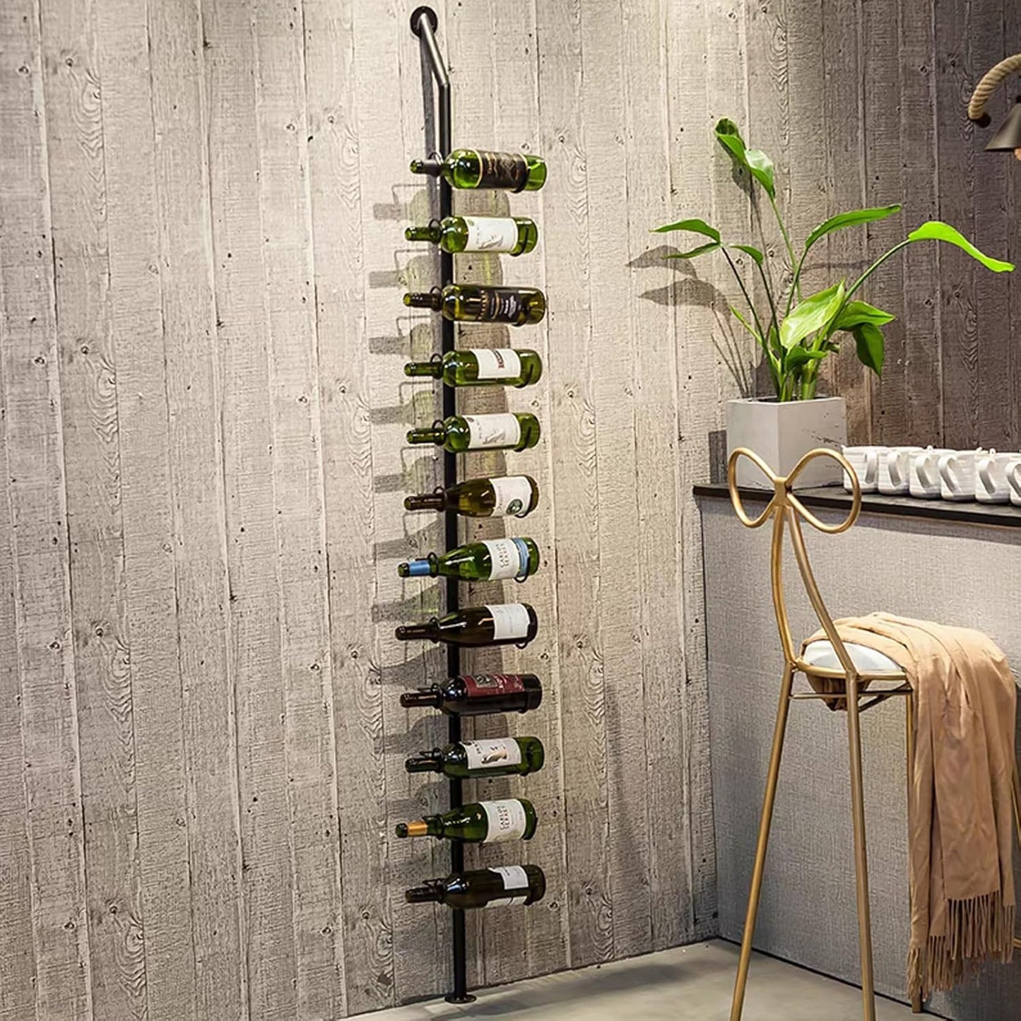 Wine Rack Wall Mounted, 72.8in High Metal Wine Bottle Holder for 12 Bottles, Kitchen Organization and Wine Storage for Commercial Restaurants Pantry Bar Wine Cellar (Gold, Two rows-24 Bottles)