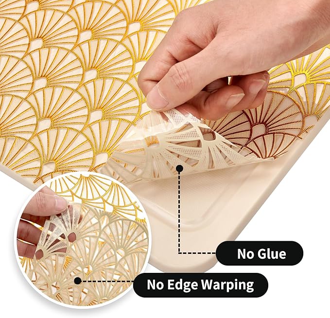 3D Drawer and Shelf Liner for Kitchen Cabinet: 12 in X 30 Ft Waterproof Shelf Paper Non Adhesive Refrigerator Liners Golden Ginkgo Leaf Easy Liners for Bathroom with Knife Tape Measure