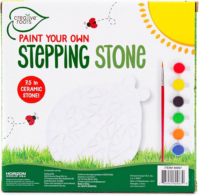 Creative Roots Mosaic Ladybug Stone, Includes 7-Inch Ceramic Stepping Stone & 6 Vibrant Paints, DIY Garden Stepping Stone Kit for Kids Ages 6+