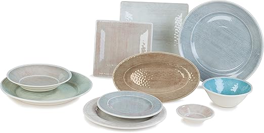 Carlisle FoodService Products Grove Reusable Plastic Plate Square Plate with Rim for Home and Restaurant, Melamine, 10.5 Inches, Buff, (Pack of 12)