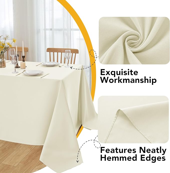 6-Pack Ivory Tablecloths for Square Tables, 70 x 70 Inches, Stain-Resistant Polyester Fabric for 3 Foot Tables - Washable Table Covers for Weddings, Banquets, Birthday Parties, Events