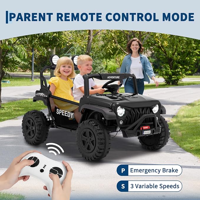 Garvee 24V Kids Electric Ride On Car with 4 x 45W Powerful Motors, Parent Remote Control & Manual Driving, Safety Speed 3-5 MPH, MP3 Player, Smooth Start, for Ages 3-8, Black