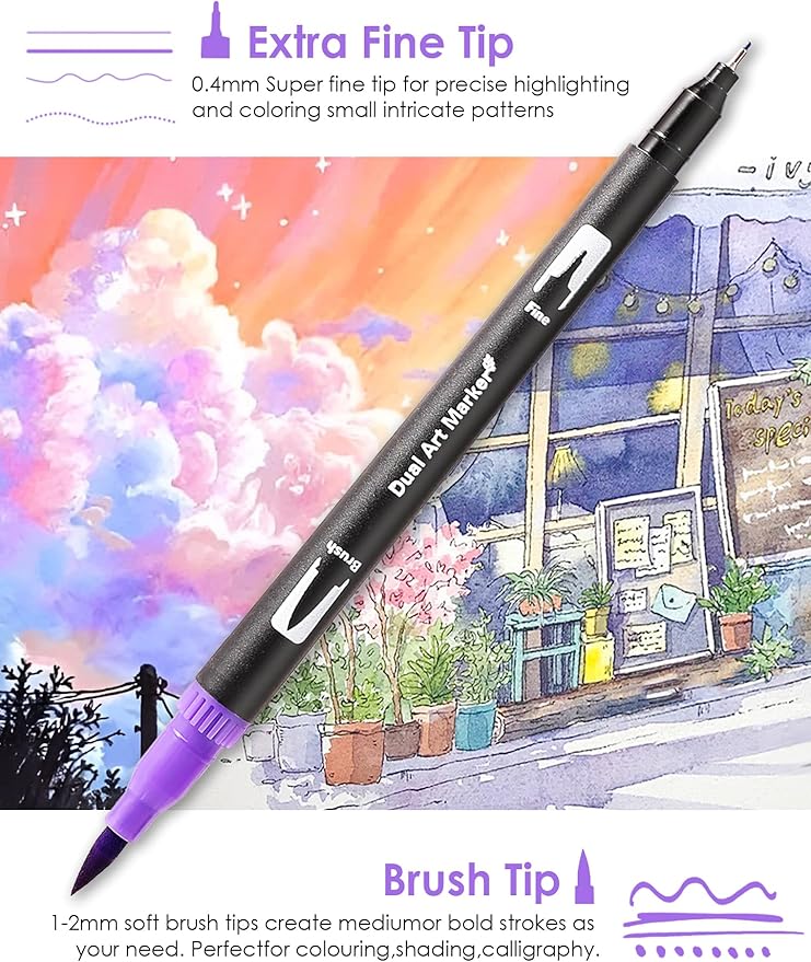 TOSHARE 36 Colors Brush & Fine Dual Tip Watercolor Markers for Adult Coloring Books No Bleeding Paint Pens For Drawing Note Taking Planner Calligraphy Journaling Card Making Back-to-School Supplies