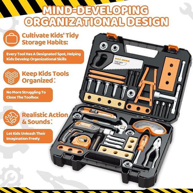 OCHIDO Kids Tool Set with Tool Box & Electronic Toy Drill, 41PCS Toddler Tool Set Kids Construction Toys for Ages 3,4,5,6,7,8, Kid Tools Boy Toys for Boys Christmas Birthday Gifts