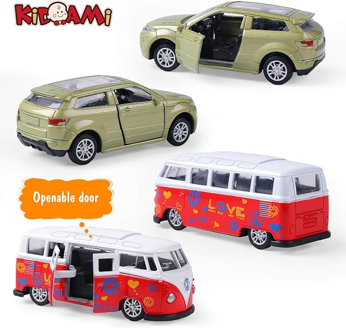 KIDAMI Die-cast Metal Toy Cars Set of 5, Openable Doors, Pull Back Cars Ambulance, Gift Pack for Kids (Official Car Ⅱ)