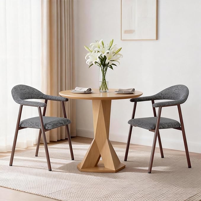 DUMOS Dining Chairs Set of 2, Linen Fabric Upholstered Kitchen Side Chairs with Curved Backrest & Metal Legs, Modern Farmhouse Accent Chairs for Dining Room Kitchen Living Room Cafe, Gray