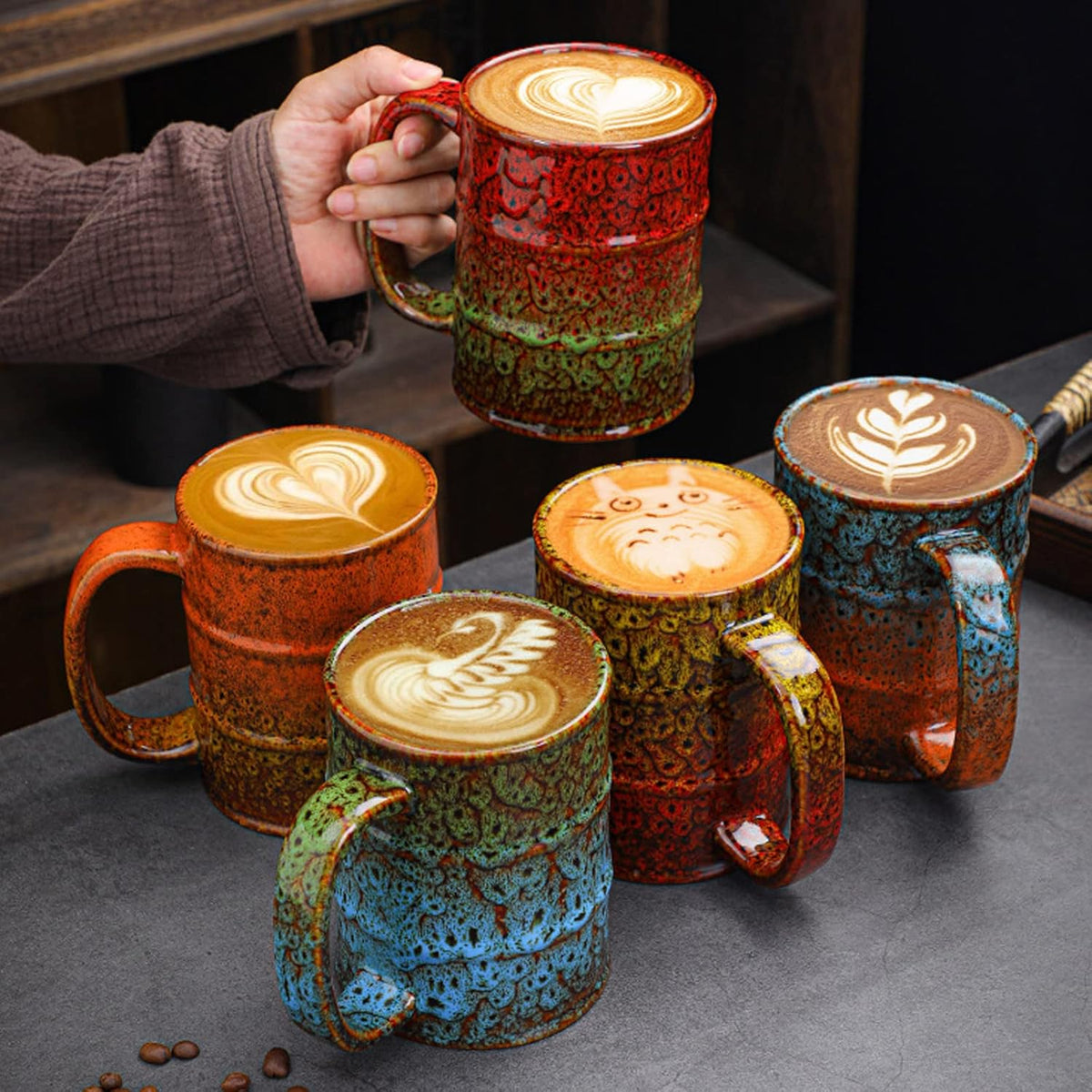 Ceramic 20 oz Coffee Mugs - Large Tea Cup for Office and Home - Dishwasher and Microwave Safe (1, Green and Blue)