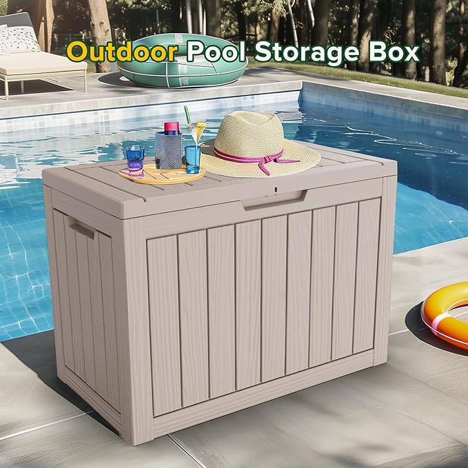Outdoor Storage Box 45GAL Waterproof Resin Deck Box,UV-Resistant Lockable Package Delivery Bin for Garden Tools,Patio Outside Cushions,Pool Accessories Supplies,Chest,Furniture,Grey