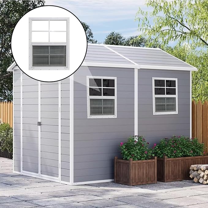 Yuzzy 12" x 18" Shed Windows with Tempered Glass and Fiberglass Screen, 2 Pack Small Sliding Windows for Shed, Chicken Coop, Playhouse, Household, Garage, Barns (White)