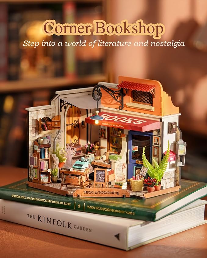 Rolife DIY Miniature House Kit 1:20 Scale Bookstore, Build Mini House Building Kit with LED Lights Craft Kits for Aduls Gifts for Him Her
