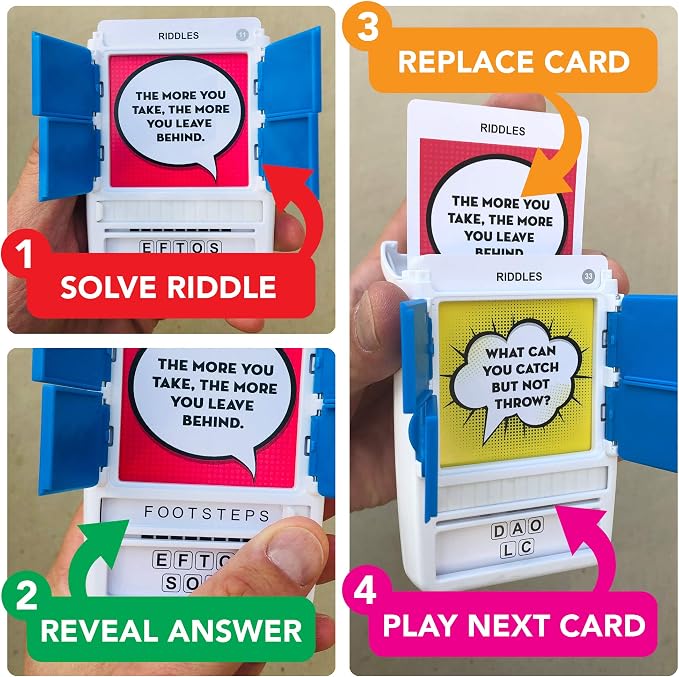 100 PICS Riddles Travel Game - Guess 100 Riddles | Flash Cards with Slide Reveal Case | Card Game, Gift, Stocking Stuffer | Fun for Kids and Adults | Ages 6+
