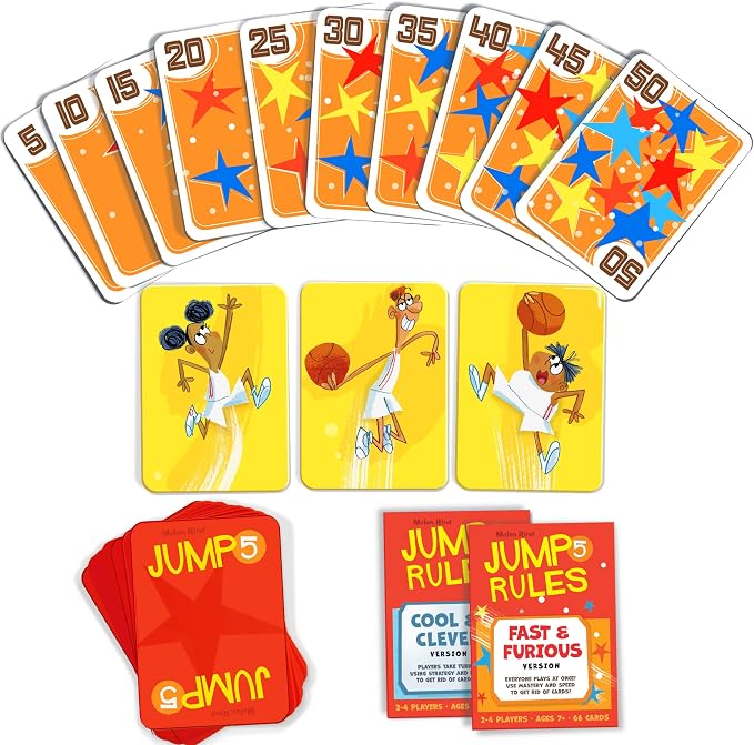Melon Rind Jump 5, Math Game for Kids Learning Multiples of 5, Lively Basketball Themed Card Game, a Fun Math Activity for Boosting Confidence, Quick and Easy Screenless Fun, Ages 7+