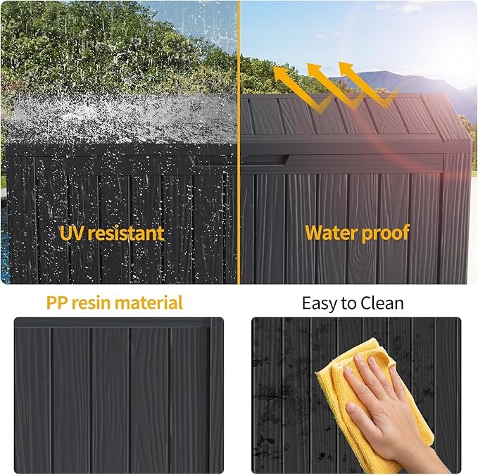 Outdoor Storage Box Waterproof, 180 Gallon Lockable Resin Deck Box Large Storage Bin for Patio Furniture Cushion, Garden Tools, Pool Accessories, UV-Resistant Outside Delivery, Black