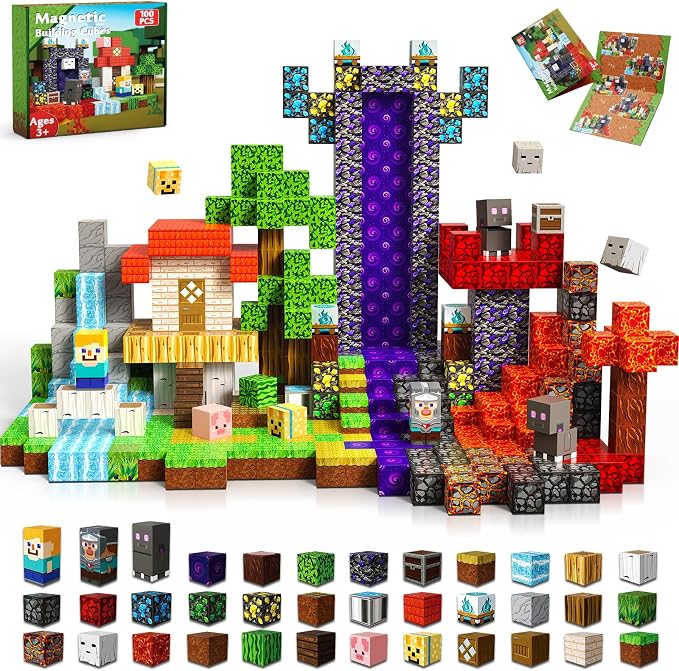 100 PCS 0.8in Magnetic Blocks - Magnet Toys for Kids, Magnetic Building Blocks Cubes, Stacking Magnets, School STEM Toys Birthday Gifts for Boys and Girls Age 3+ Years Old (Theme: Portal)