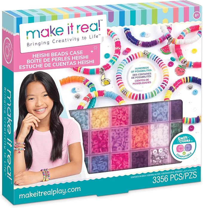 Make It Real Swift Clicks Heishi Bracelet Maker Beads with Storage Case - 3,356 Colorful Beads for Kids Ages 8+
