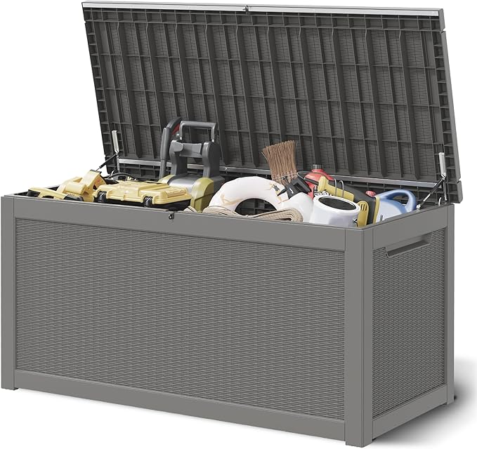 Outdoor Storage Deck Boxes Waterproof and UV Resistant Outdoor Storage Box Lockable Lid for Delivery Box, Indoor, Garden Tools, Pool Supplies, Patio (Grey, 260 Gallon)