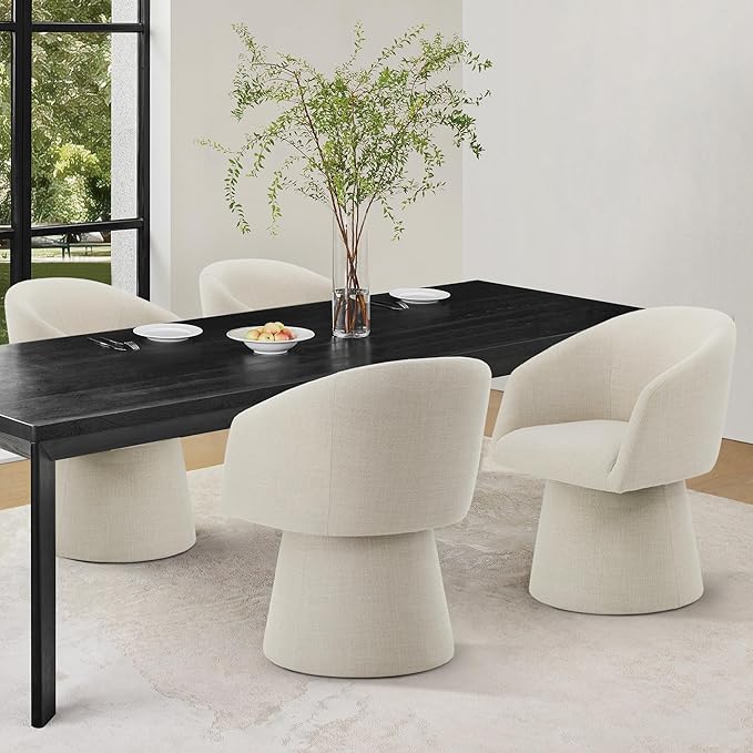 Swivel Dining Chairs Set of 4, Upholstered Mid Century Modern Deskchair with Barrel Back, Linen Fabric Kitchen Chairs for Dining Room, Bedroom, Dressing Room, Linen