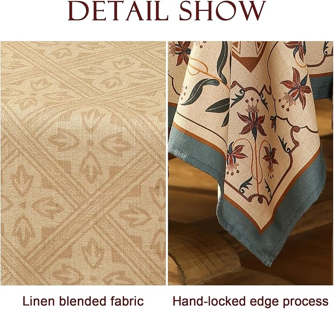 patdrea Designer French Linen Long Tablecloth for Rectangle Table,Beige Anti-Wrinkle Floral Farmhouse Table Cloth,Decor Covers for Kitchen Dining,Tea Party,Christmas,Thanksgiving,63"x102"-Fram