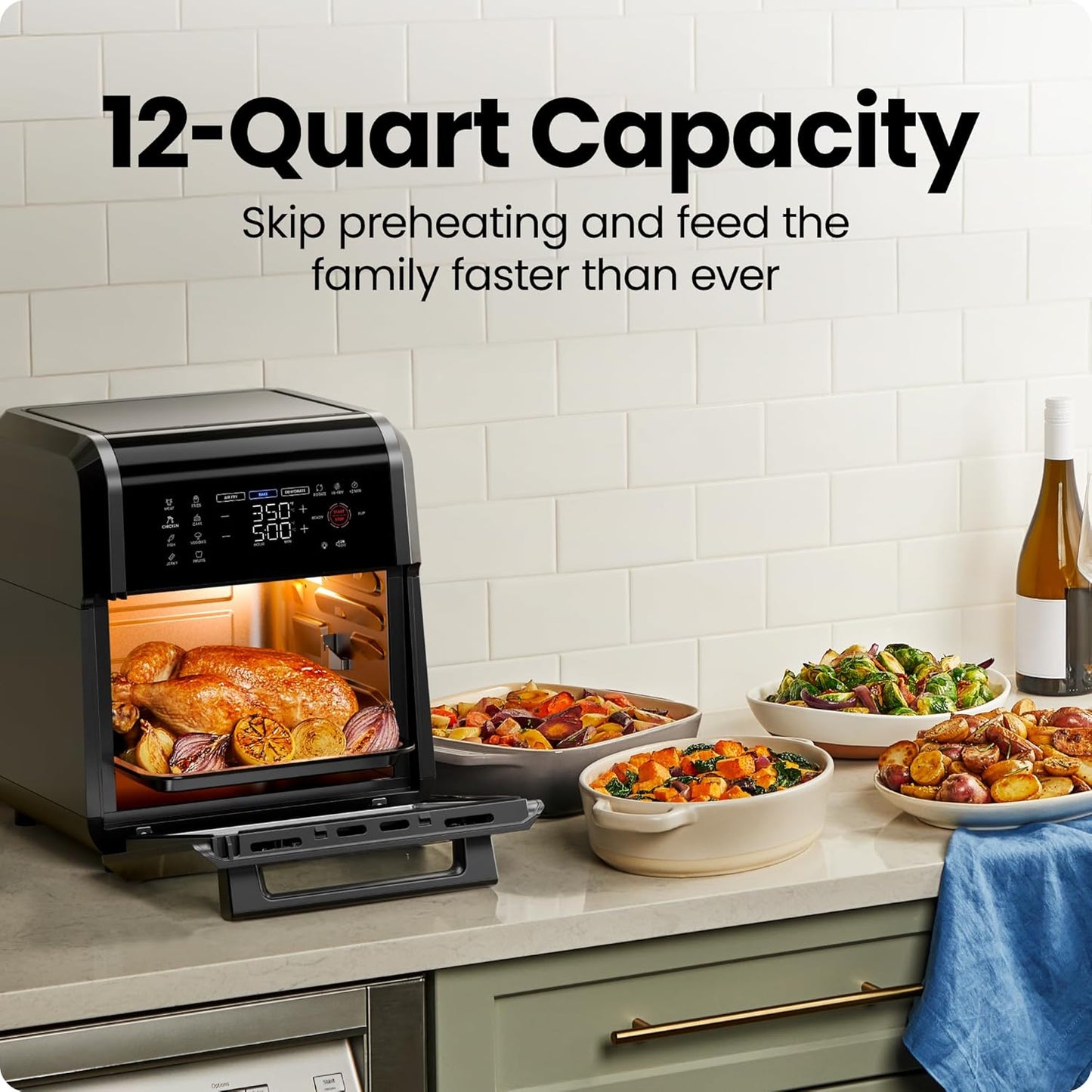Chefman 12-Quart 6-in-1 Air Fryer Oven with Digital Timer, Touchscreen, and 12 Presets - Family Size Countertop Convection Oven, Dishwasher-Safe Parts