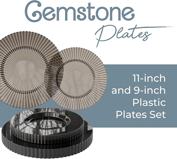 Exquisite 40 Piece Plastic Disposable Plates Set For 20 Guests I 20 X 9 Inch & 20 X 11 Inch Disposable Plastic Plates | Color: Brown | Great for Weddings Parties And Formal Occasions